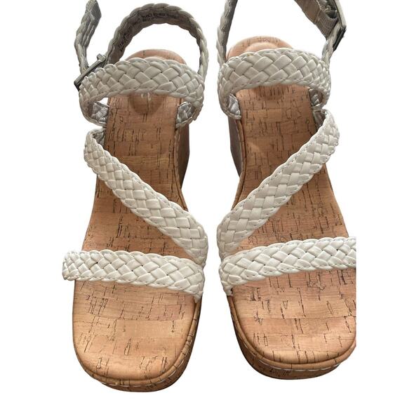 Born Boc Women Sandal Chrissy Size 11 New Braided Cork Ultra High Wedge White - Picture 3 of 6